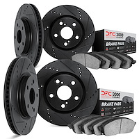 8304-02010 Drilled/Slotted Brake Rotors with 3000-Series Ceramic Brake Pads Kit [Black], 1986-1991 Porsche, Position: Front and 