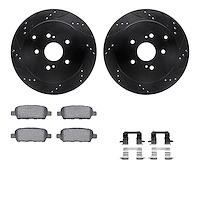 8312-01012 Drilled/Slotted Brake Rotors with 3000-Series Ceramic Brake Pads Kit & Hardware [Black], 2009-2017 Suzuki, Position: 