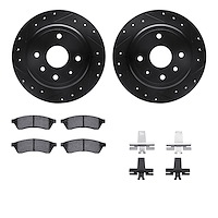8312-01014 Drilled/Slotted Brake Rotors with 3000-Series Ceramic Brake Pads Kit & Hardware [Black], 2004-2009 Multiple Makes/Mod
