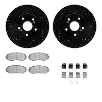 8312-01018 Drilled/Slotted Brake Rotors with 3000-Series Ceramic Brake Pads Kit & Hardware [Black], 2006-2017 Suzuki, Position: 