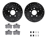 8312-16006 Drilled/Slotted Brake Rotors with 3000-Series Ceramic Brake Pads Kit & Hardware [Black], 1991-1995 Alfa Romeo, Positi