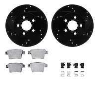 8312-20013 Drilled/Slotted Brake Rotors with 3000-Series Ceramic Brake Pads Kit & Hardware [Black], 2005-2008 Multiple Makes/Mod