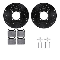 8312-22004 Drilled/Slotted Brake Rotors with 3000-Series Ceramic Brake Pads Kit & Hardware [Black], 1974-1974 Opel, Position: Fr