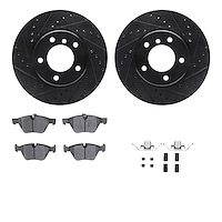 8312-31086 Drilled/Slotted Brake Rotors with 3000-Series Ceramic Brake Pads Kit & Hardware [Black], 2004-2010 BMW, Position: Fro