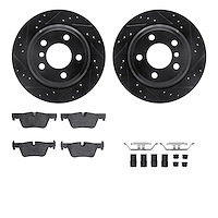 8312-31117 Drilled/Slotted Brake Rotors with 3000-Series Ceramic Brake Pads Kit & Hardware [Black], 2013-2020 BMW, Position: Rea