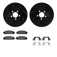 8312-39038 Drilled/Slotted Brake Rotors with 3000-Series Ceramic Brake Pads Kit & Hardware [Black], Fits Select Mopar, Position: