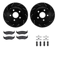 8312-40083 Drilled/Slotted Brake Rotors with 3000-Series Ceramic Brake Pads Kit & Hardware [Black], 2002-2018 Mopar, Position: R