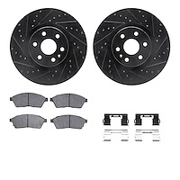 8312-46050 Drilled/Slotted Brake Rotors with 3000-Series Ceramic Brake Pads Kit & Hardware [Black], 2010-2016 GM, Position: Fron