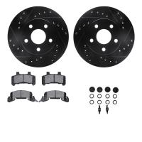 8312-47021 Drilled/Slotted Brake Rotors with 3000-Series Ceramic Brake Pads Kit & Hardware [Black], 1985-1989 GM, Position: Fron