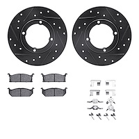 8312-50001 Drilled/Slotted Brake Rotors with 3000-Series Ceramic Brake Pads Kit & Hardware [Black], 1985-1988 Multiple Makes/Mod