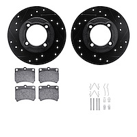 8312-54063 Drilled/Slotted Brake Rotors with 3000-Series Ceramic Brake Pads Kit & Hardware [Black], 1988-1993 Ford/Lincoln/Mercu