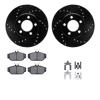 8312-54086 Drilled/Slotted Brake Rotors with 3000-Series Ceramic Brake Pads Kit & Hardware [Black], 1993-2000 Ford/Lincoln/Mercu