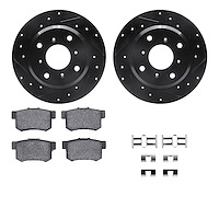 8312-58015 Drilled/Slotted Brake Rotors with 3000-Series Ceramic Brake Pads Kit & Hardware [Black], 1987-1990 Acura/Honda, Posit