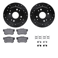 8312-58016 Drilled/Slotted Brake Rotors with 3000-Series Ceramic Brake Pads Kit & Hardware [Black], 1992-1994 Acura/Honda, Posit