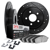 8312-58018 Drilled/Slotted Brake Rotors with 3000-Series Ceramic Brake Pads Kit & Hardware [Black], 1996-1998 Acura/Honda, Posit