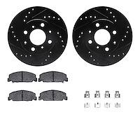 8312-59013 Drilled/Slotted Brake Rotors with 3000-Series Ceramic Brake Pads Kit & Hardware [Black], 1990-2000 Acura/Honda, Posit