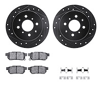 8312-59029 Drilled/Slotted Brake Rotors with 3000-Series Ceramic Brake Pads Kit & Hardware [Black], 1988-2001 Acura/Honda, Posit