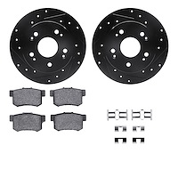 8312-59044 Drilled/Slotted Brake Rotors with 3000-Series Ceramic Brake Pads Kit & Hardware [Black], 1997-2015 Acura/Honda, Posit