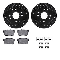 8312-59045 Drilled/Slotted Brake Rotors with 3000-Series Ceramic Brake Pads Kit & Hardware [Black], 1998-2002 Acura/Honda, Posit