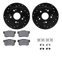 8312-59046 Drilled/Slotted Brake Rotors with 3000-Series Ceramic Brake Pads Kit & Hardware [Black], 1997-2006 Acura/Honda, Posit