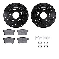 8312-59047 Drilled/Slotted Brake Rotors with 3000-Series Ceramic Brake Pads Kit & Hardware [Black], 2003-2008 Acura/Honda, Posit