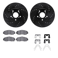 8312-59083 Drilled/Slotted Brake Rotors with 3000-Series Ceramic Brake Pads Kit & Hardware [Black], 1999-2014 Acura/Honda, Posit