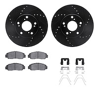 8312-59095 Drilled/Slotted Brake Rotors with 3000-Series Ceramic Brake Pads Kit & Hardware [Black], 2003-2021 Acura/Honda, Posit
