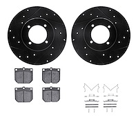 8312-67005 Drilled/Slotted Brake Rotors with 3000-Series Ceramic Brake Pads Kit & Hardware [Black], 1974-1978 Infiniti/Nissan, P