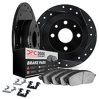 8312-67006 Drilled/Slotted Brake Rotors with 3000-Series Ceramic Brake Pads Kit & Hardware [Black], 1977-1980 Infiniti/Nissan, P