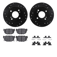 8312-67029 Drilled/Slotted Brake Rotors with 3000-Series Ceramic Brake Pads Kit & Hardware [Black], 1982-1988 Infiniti/Nissan, P