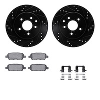 8312-67100 Drilled/Slotted Brake Rotors with 3000-Series Ceramic Brake Pads Kit & Hardware [Black], 2005-2021 Infiniti/Nissan, P