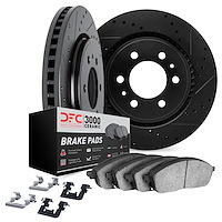 8312-72026 Drilled/Slotted Brake Rotors with 3000-Series Ceramic Brake Pads Kit & Hardware [Black], 1986-1995 Multiple Makes/Mod