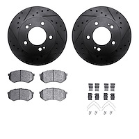 8312-72033 Drilled/Slotted Brake Rotors with 3000-Series Ceramic Brake Pads Kit & Hardware [Black], 1983-1989 Multiple Makes/Mod