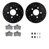 8312-73006 Drilled/Slotted Brake Rotors with 3000-Series Ceramic Brake Pads Kit & Hardware [Black], 1986-2000 Audi/Volkswagen, P