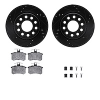 8312-73008 Drilled/Slotted Brake Rotors with 3000-Series Ceramic Brake Pads Kit & Hardware [Black], 1990-1997 Audi/Volkswagen, P