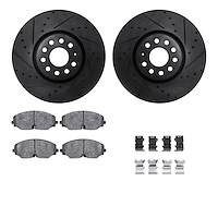 8312-74095 Drilled/Slotted Brake Rotors with 3000-Series Ceramic Brake Pads Kit & Hardware [Black], Fits Select Audi/Volkswagen,