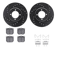 8312-76005 Drilled/Slotted Brake Rotors with 3000-Series Ceramic Brake Pads Kit & Hardware [Black], 1972-1982 Lexus/Toyota/Scion