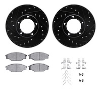 8312-76045 Drilled/Slotted Brake Rotors with 3000-Series Ceramic Brake Pads Kit & Hardware [Black], 1985-1992 Lexus/Toyota/Scion