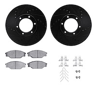 8312-76047 Drilled/Slotted Brake Rotors with 3000-Series Ceramic Brake Pads Kit & Hardware [Black], 1989-1993 Lexus/Toyota/Scion