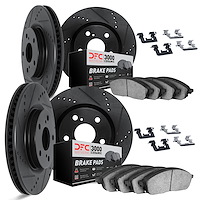 8314-01007 Drilled/Slotted Brake Rotors with 3000-Series Ceramic Brake Pads Kit & Hardware [Black], 2009-2017 Suzuki, Position: 