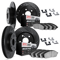 8314-13036 Drilled/Slotted Brake Rotors with 3000-Series Ceramic Brake Pads Kit & Hardware [Black], 2015-2021 Subaru, Position: 