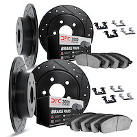 8314-63028 Drilled/Slotted Brake Rotors with 3000-Series Ceramic Brake Pads Kit & Hardware [Black], 1979-1985 Mercedes-Benz, Pos