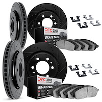 8314-92003 Drilled/Slotted Brake Rotors with 3000-Series Ceramic Brake Pads Kit & Hardware [Black], 2008-2014 Mitsubishi, Positi