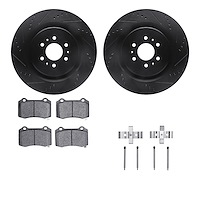 8412-46007 Drilled/Slotted Brake Rotors with Ultimate-Duty Brake Pads Kit & Hardware [Black], 2004-2011 GM, Position: Rear