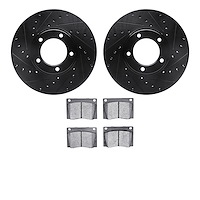 8502-20002 Drilled/Slotted Brake Rotors w/5000 Advanced Brake Pads Kit [Black], 1971-1974 Jaguar, Position: Front