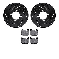 8502-22006 Drilled/Slotted Brake Rotors w/5000 Advanced Brake Pads Kit [Black], 1974-1979 Multiple Makes/Models, Position: Front