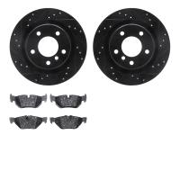 8502-31068 Drilled/Slotted Brake Rotors w/5000 Advanced Brake Pads Kit [Black], 2006-2013 BMW, Position: Rear