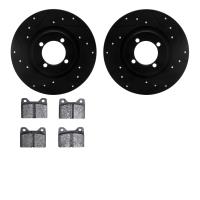 8502-31140 Drilled/Slotted Brake Rotors w/5000 Advanced Brake Pads Kit [Black], 1969-1976 BMW, Position: Front