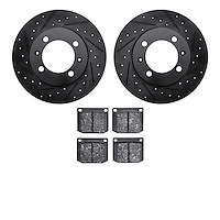 8502-65002 Drilled/Slotted Brake Rotors w/5000 Advanced Brake Pads Kit [Black], 1981-1987 GM, Position: Front