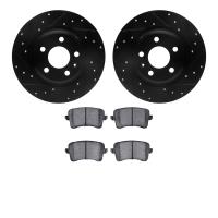 8502-73069 Drilled/Slotted Brake Rotors w/5000 Advanced Brake Pads Kit [Black], 2012-2017 Audi/Volkswagen, Position: Rear